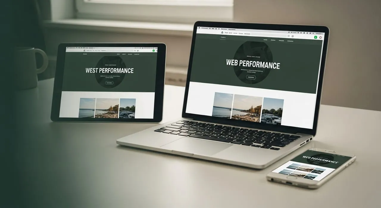A fast, responsive website shown across laptop, tablet and phone